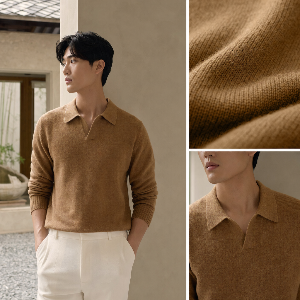 Áo polo dệt kim camel
